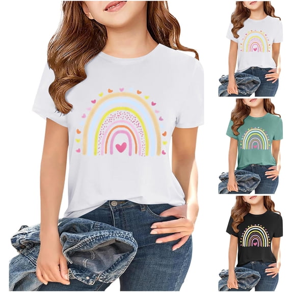 Miaoju Toddler Girl Shirts 6t Crewneck Letter Graphic Printed Short Sleeve Tee for Toddler Loose Soft Tee Shirt T-Shirts Infant To Big Kid
