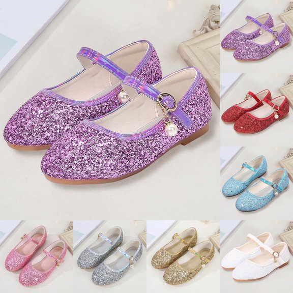 Miaoju Toddler Girls Flats Flower Girl Dress Shoes Cute Dress Mary Jane Glitter Shoes School Wedding Party Shoes