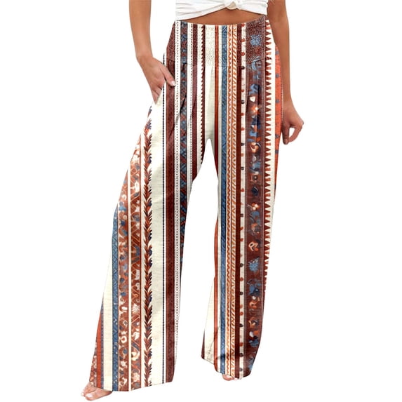 Miaoju Wide Leg Pants for Women Flowy Palazzo Drawstring Elastic Waist Trousers with Pockets Summer Beach Vacation Clothes, Khaki L