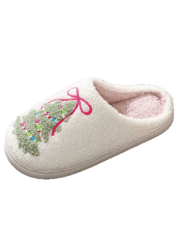 Winter Slippers Soft Cotton Bow Design Slip On Slippers Unisex Winter Cushioned Sole Cold Weather