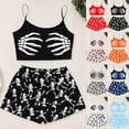 thumbnail image 1 of Miaoju Women Halloween Plus Size Pajamas Skeleton Hand Graphic 2 Piece Print Pajama Set Sleeveless Spaghetti Strap Summer Print Casual Lounge Set, 1 of 6