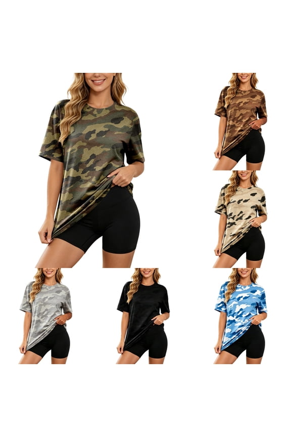 Women's Camo Shirt - Cotton Short Sleeve T- Shirt - Shirt for Women - Summer Tops for Girls