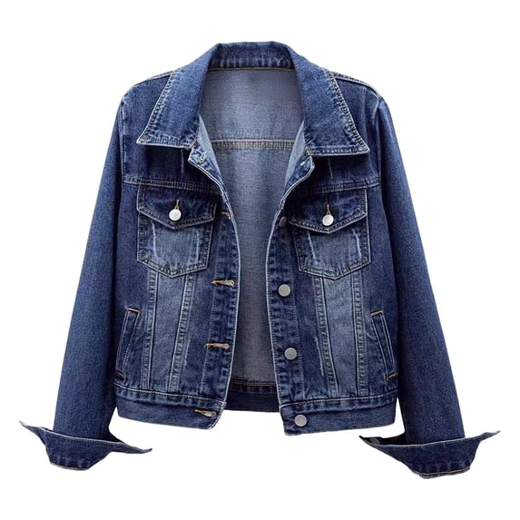 Miaoju Women's Denim Jackets Long Sleeve Basic Button Down Crop Jean Shacket with Pockets