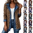thumbnail image 1 of Miaoju Womens Leopard Denim Patchwork Collared Shirt Jacket Casual Long Sleeve Button Front Denim Blazer Lightweight Shacket, 1 of 9