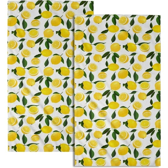 Miaoquhe Lemon Hand Towels Yellow Hand Towel Set of 2, Summer Lemon Kitchen Towels Dish Towels, Spring Summer Ultra Absorbent Drying Cloth Quick Dry Bath Towels for Kitchen Bathroom Gym Spa