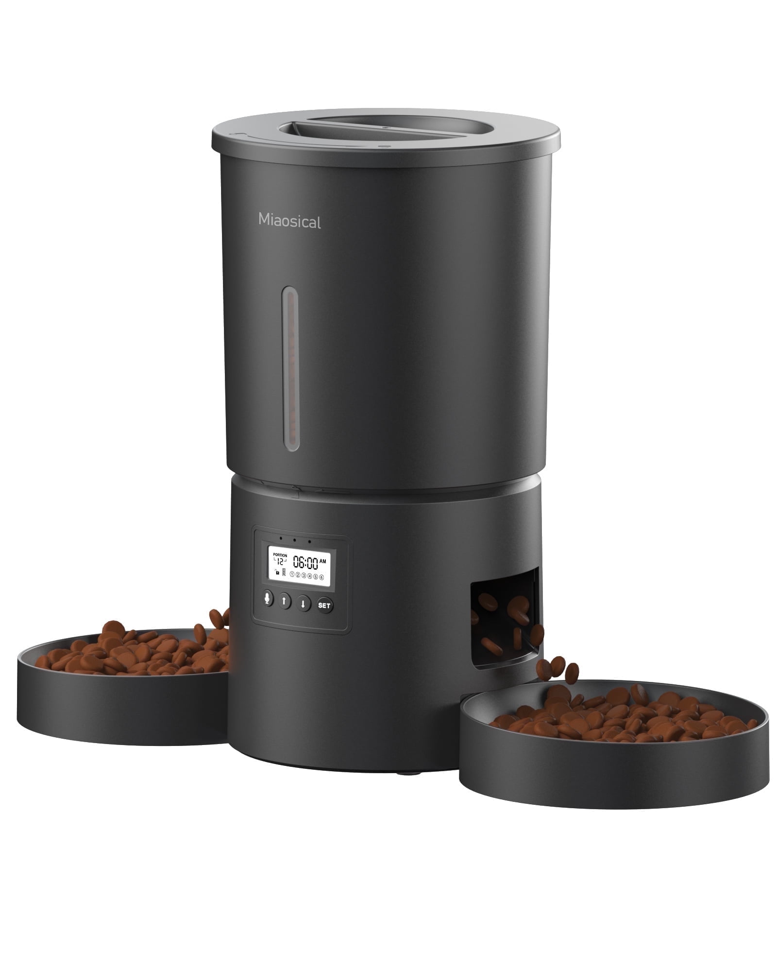 Miaosical Dual Automatic Cat Feeder 2 Cats,6 Meals/Day,12 Portions/Meal,4.2L Dual Power Double Bowls Feeder,Dry Food Auto Pet Dispenser,10S Voice Record,Flexible Schedule Timer