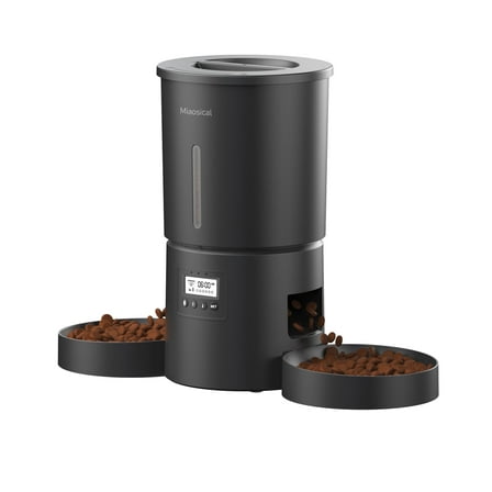 Miaosical Dual Automatic Cat Feeder 2 Cats,6 Meals/Day,12 Portions/Meal,4.2L Dual Power Double Bowls Feeder,Dry Food Auto Pet Dispenser,10S Voice Record,Flexible Schedule Timer