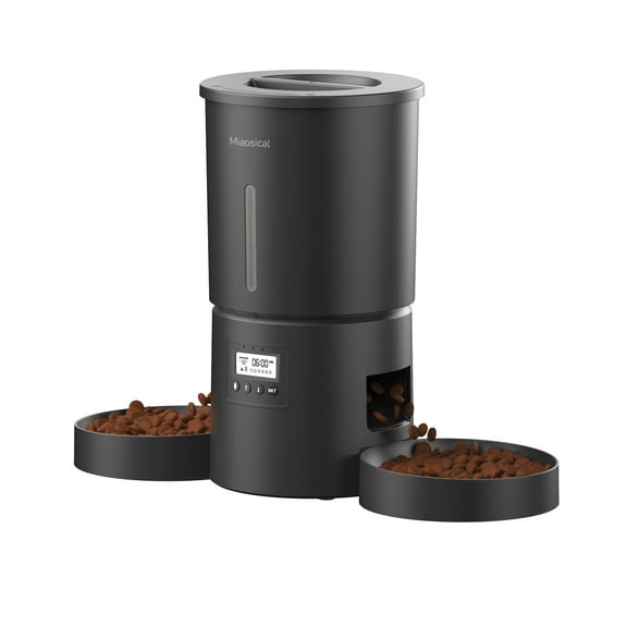 Miaosical Dual Automatic Cat Feeder 2 Cats,6 Meals/Day,12 Portions/Meal,4.2L Dual Power Double Bowls Feeder,Dry Food Auto Pet Dispenser,10S Voice Record,Flexible Schedule Timer