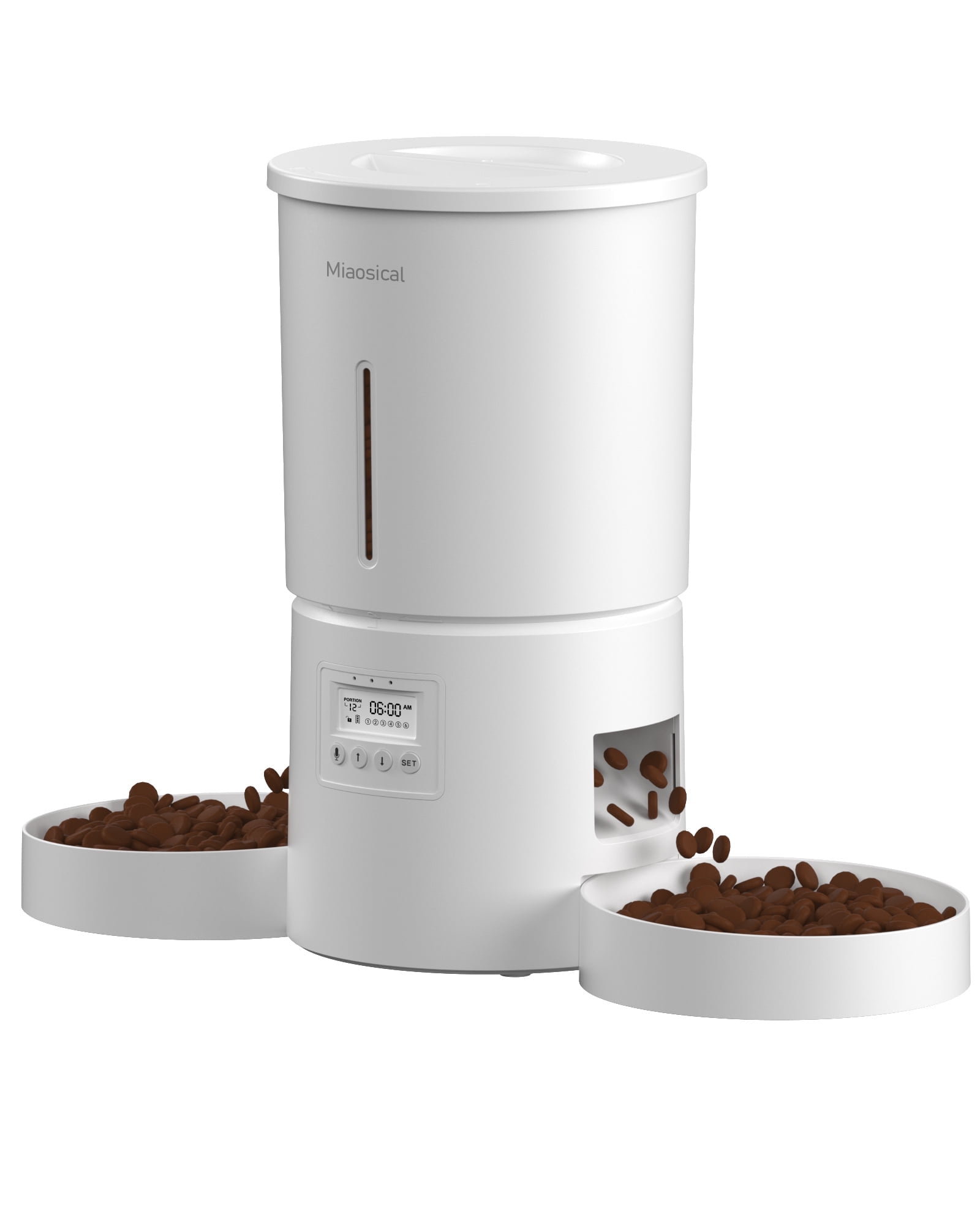 Miaosical Dual Automatic Cat Feeder 2 Cats,6 Meals/Day,12 Portions/Meal,4.2L Dual Power Double Bowls Feeder,Dry Food Auto Pet Dispenser,10S Voice Record,Flexible Schedule Timer