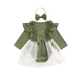 thumbnail image 1 of Miaouyo 0-24 Months Infant Baby Girl Fall Romper Dress Crew Neck Long Sleeve Tutu Bodysuit with Bow Headband, 1 of 9