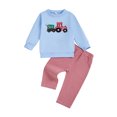 thumbnail image 1 of Miaouyo 0-4T Toddler Baby Boys Christmas Fall Outfit Truck Tree Embroidered Long Sleeve Sweatshirt Plaid Elastic Waist Pants 2 Piece Set, 1 of 9