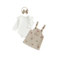 thumbnail image 1 of Miaouyo 3Pcs Infant Baby Girl Outfit Ruffle Long Sleeve Crew Neck Romper Tops Overall Dress and Headband Set, 1 of 9