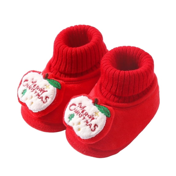 Miaouyo Baby Christmas Booties Knit Patchwork Winter Warm Soft Sole Shoes