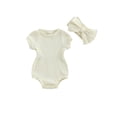 thumbnail image 1 of Miaouyo Baby Girl 0 3 6 9 12 18 Months 2 Piece Outfits Solid Color Short Sleeve Romper with Bow Headband Set Summer Clothes, 1 of 10
