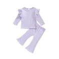 thumbnail image 1 of Miaouyo Baby Girl 2Pcs Fall Outfits Ruffle Long Sleeve Sport Print Tops + Flare Pants Set Toddler Clothes, 1 of 9