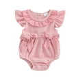 thumbnail image 1 of Miaouyo Baby Girl Summer Romper Flying Sleeve Ruffled Round Neck Stripe Print Bow Bodysuit, 1 of 9