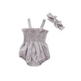 thumbnail image 1 of Miaouyo Baby Girls 2Pcs Summer Outfits, 0 3 6 12 18 Months Sleeveless Frill Smocked Strap Romper with Headband Set, 1 of 9