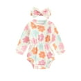 thumbnail image 1 of Miaouyo Baby Girls Autumn Romper Long Sleeve O Neck Floral Print Casual Romper with Headband, 1 of 6