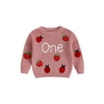 thumbnail image 1 of Miaouyo Baby Girls Birthday Knit Fall Sweater 9 12 18 Months Fashionable Strawberry and Letter Embroidery Crew Neck Long Sleeve Birthday Tops, 1 of 9