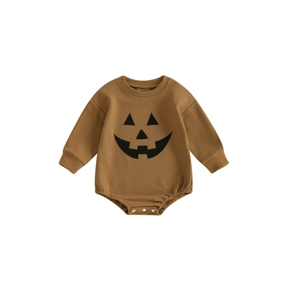 Miaouyo Baby Girls Boys Halloween Romper Casual Pumpkin Print Round Neck Long Sleeve Jumpsuit for Fall Winter