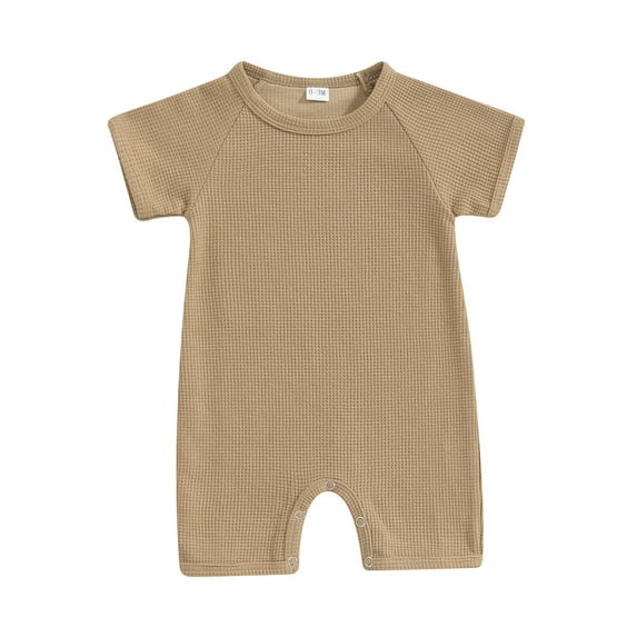 Miaouyo Baby Girls Boys Romper Solid Color Short Sleeve Crew Neck Jumpsuits Summer Casual Clothes Waffle Infant Bodysuits