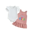 thumbnail image 1 of Miaouyo Baby Girls Summer Clothes Solid Short Sleeve Romper with Letter Embroidery Overall Dress 2 Pcs Set, 1 of 9