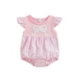 thumbnail image 1 of Miaouyo Baby Girls Summer Romper Plaid Pattern Bow Embroidery Crew Neck Flying Sleeve Infant Jumpsuit, 1 of 9