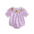 thumbnail image 1 of Miaouyo Baby Halloween Fall Romper Pumpkin Embroidered Plaid Short Sleeve Round Neck Ruffled Jumpsuits, 1 of 9