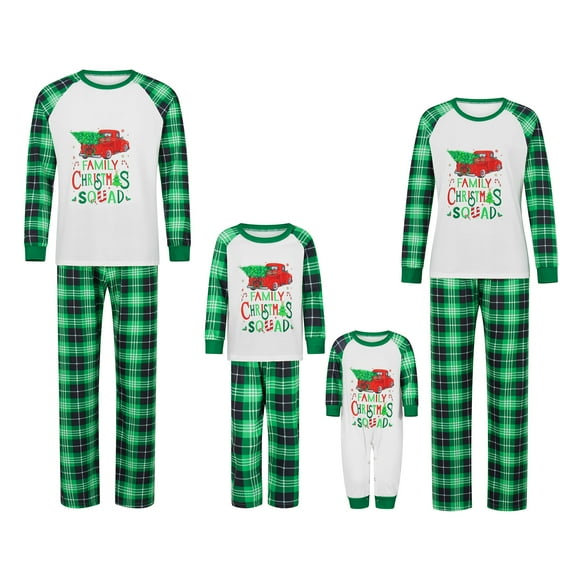 Miaouyo Christmas Family Pajamas Matching Set Truck Print Long Sleeve Tops and Plaid Pants Loungewear Soft Sleepwear