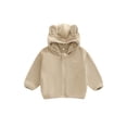 thumbnail image 1 of Miaouyo Girl Boys Hooded Plush Jacket Adorable Solid Color Bear Ear Long Sleeve Zipper Up Outerwear, 1 of 9