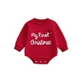thumbnail image 1 of Miaouyo Infant Baby Boy Girl Christmas Rompers 0 3 6 12 18 Months Letters Embroidery Crew Neck Long Sleeve Jumpsuit, 1 of 9