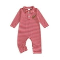thumbnail image 1 of Miaouyo Infant Baby Boy Girl Football Fall Romper 0 3 6 12 18 Months Striped Rugby Embroidered Collared Long Sleeve Jumpsuit, 1 of 9