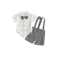 thumbnail image 1 of Miaouyo Infant Baby Boys Summer Clothing Set 0 3 6 9 12 18 Months Short Sleeve Bow Tie Romper with Plaid Suspender Shorts Summer Outfit, 1 of 9