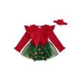 thumbnail image 1 of Miaouyo Infant Baby Girl Christmas Fall Outfit 0 3 6 12 18 Months Gingerbread Ruffle Trim Long Sleeve Romper Dress and Flower Headband, 1 of 9