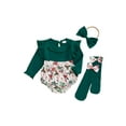 thumbnail image 1 of Miaouyo Infant Baby Girl Christmas Fall Outfit 0 3 6 9 12 18 Months Gingerbread/Candy Cane Print Ruffle Trim Romper Bow Headband Stockings, 1 of 9