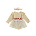 thumbnail image 1 of Miaouyo Infant Baby Girl Christmas Fall Ribbed Romper Dress 0 3 6 9 12 18 Months Santa Claus Round Neck Mesh Bubble Jumpsuit with Headband, 1 of 9