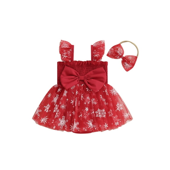 Miaouyo Infant Baby Girl Christmas Outfit 0 3 6 9 12 18 Months Sleeveless Stars Bows Tulle Patchwork Romper Dress with Hairband