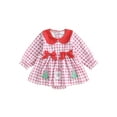 thumbnail image 1 of Miaouyo Infant Baby Girl Christmas Romper Dress 0 3 6 12 18 Months Plaid Print Santa Tree Embroidery Jumpsuit Long Sleeve Doll Collar Bodysuit, 1 of 9
