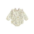 thumbnail image 1 of Miaouyo Infant Baby Girl Fall Bubble Romper 3 6 9 12 18 Months Floral Print Long Sleeve Frill Mock Neck Ruffled Jumpsuit, 1 of 9