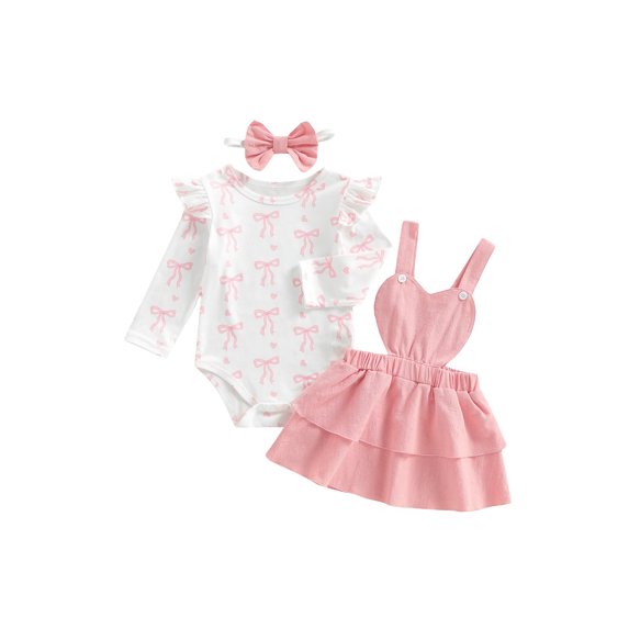 Miaouyo Infant Baby Girl Valentines Day Outfit 0 3 6 12 18 Months Cute Fashionable Long Sleeve Heart Bow Printed Romper with Headband