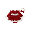 thumbnail image 1 of Miaouyo Infant Baby Girls 2Pcs Christmas Outfits 0 3 6 12 18 Months Long Sleeve Velvet Romper Dress with Headband, 1 of 9