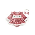 thumbnail image 1 of Miaouyo Infant Baby Girls 2Pcs Christmas Outfits 0 3 6 12 18 Months Long Sleeve Velvet Romper Dress with Headband, 1 of 9