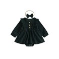 thumbnail image 1 of Miaouyo Infant Baby Girls 2Pcs Fall Romper 0 3 6 12 18 24 Months Long Sleeve Button Front Skirt Romper with Headband, 1 of 9