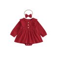 thumbnail image 1 of Miaouyo Infant Baby Girls 2Pcs Fall Romper 0 3 6 12 18 24 Months Long Sleeve Button Front Skirt Romper with Headband, 1 of 9