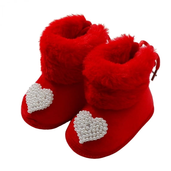Miaouyo Infant Baby Girls Booties Fuzzy Cuff Non Slip Soft Sole First Walker Shoes