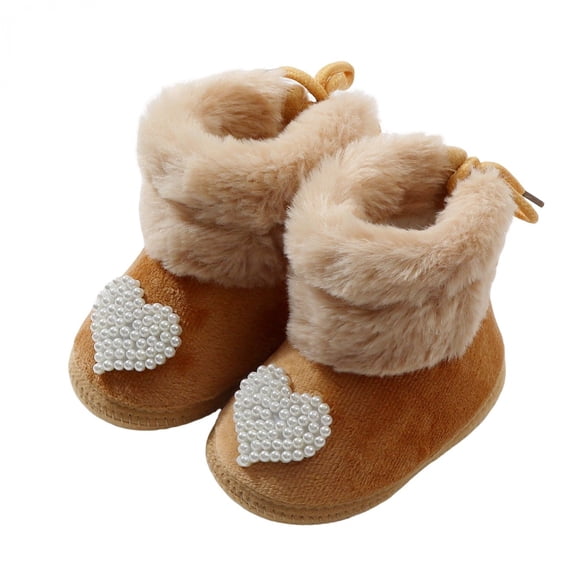 Miaouyo Infant Baby Girls Booties Fuzzy Cuff Non Slip Soft Sole First Walker Shoes