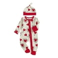 thumbnail image 1 of Miaouyo Infant Baby Girls Boys Valentines Day Romper 0 3 6 12 18 Months Heart Candy Pattern Long Sleeve Zip Up Round Neck Footed Jumpsuit with Hat, 1 of 9