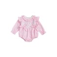 thumbnail image 1 of Miaouyo Infant Baby Girls Fall Romper 0 3 6 9 12 18 Months Plaid Print Bow Embroidery Long Sleeve Ruffled Round Neck Jumpsuit, 1 of 9