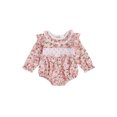 thumbnail image 1 of Miaouyo Infant Baby Girls Fall Romper 0 3 6 9 12 18 Months Plaid Print Bow Embroidery Long Sleeve Ruffled Round Neck Jumpsuit, 1 of 9
