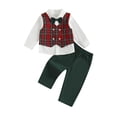 thumbnail image 1 of Miaouyo Toddler Baby Boy Christmas Gentleman Outfit 6 12 18 24 Months 2T 3T 4T Button up Shirt with Bow Tie and Plaid Vest Elastic Pants Set for Formal Wear, 1 of 9